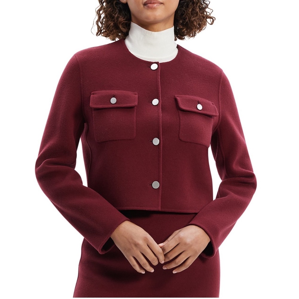 Theory Double Face Wool Cashmere Pocket Jacket Cordovan Burgundy O0801111‎ 10